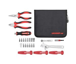GEDORE red Professional Bicycle Tool kit for Workshop, 25 Pieces, Adjustable Spanner, Bit Screwdriver 1/4″, Universal Repair kit with Bike Tool Bag