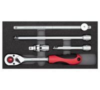 GEDORE Red Ratchet with Accessories 1/2 Inch in 1/3 Foam Module, 5-Piece