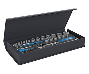 GEDORE TC 19-20-MU-10 Socket Spanner Set 1/4 Inch and 1/2 Inch in Textile Bag with Carry Handle/Lever Reversible Ratchet/Extension/Universal Joint/Hexagonal Socket Spanner Inserts