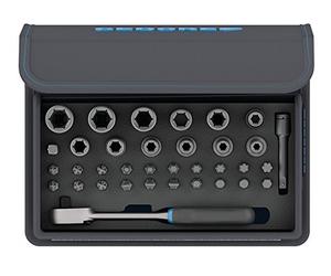 GEDORE TC 666-MU-20/35-Piece Bit Socket Set with Ratchet 1/4 Inch in Textile Bag with Carry Handle/Lever Ratchet/Extension/Gimbal Extension/Power Screwdriver Inserts/Adapter