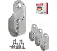 Gedotec 4 x Oval Wardrobe Rail Bracket for Clothes Rail Cupboard | 30 x 15 mm | OVA | Metal Clothes Rail Holder for Oval Rod | Solid Nickel-Plated Steel