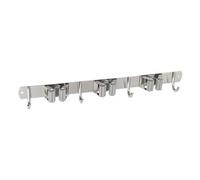 Gedotec Broom Holder Wall | 1 Piece Cleaning Cabinet Organiser Made of Stainless Steel | with 3 Holders and 4 Hooks | Broom, Mop, Tool Holder | Tool Wall Mount, Garden Tool Holder, Crutch Holder