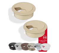 Gedotec Cable duct desk made of sturdy ABS plastic | 10 pieces round cable apertures 80mm | Entry | cable box beige matt | cable duct for pressing in | cable duct desk