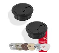 Gedotec Cable duct desk made of sturdy ABS plastic | 2 pieces round cable apertures 60mm | Entry | cable box black matt | cable duct for pressing in | cable duct desk