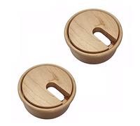 Gedotec Cable grommet beech wood lacquered plain, 2 pieces round cable passages, cable box drill diameter 80 mm, cable guide for gluing into worktop, desk duct, cable passage
