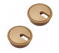 Gedotec Cable guide maple wood lacquered plain, 2 pieces round cable passages, cable box drill diameter 80 mm, cable guide for gluing into worktop, desk duct, cable passage