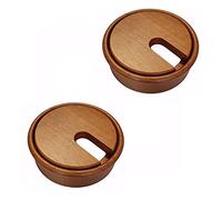Gedotec Cherry Wood Lacquered Plain Round Cable Ducts, 2 Pack, 80mm Drill Dia, Desk Cable Guide