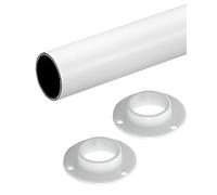 Gedotec Clothes Rail Wall Mounted Round | 1 Set Wardrobe Rail with 2 Pieces Wardrobe Tube Bearings White Matt | Pole | Furniture Pipe Steel 1000 mm Length Diameter 25 mm - 60 kg Load Capacity |
