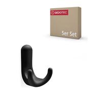 Gedotec Coat Hooks Plastic GA94 Double Hooks Pack of 5 Including Mounting Material Black Matt Hooks Invisible Mounting for Wardrobe and Wall Mounting Clothes Hooks Wall Modern