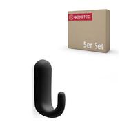 Gedotec Coat Hooks Plastic GA98 Single Hooks Pack of 5 Including Mounting Material Black Matt Hooks Invisible Mounting for Wardrobe and Wall Mounting Clothes Hooks Wall Modern
