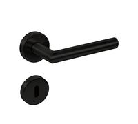 Gedotec Door Fitting Stainless Steel Door Handle Set Room Door Handle on Round Rosette L Shape BB Deadlock Door Handle Stainless Steel PVD Black 1 Set Door Handle Set with Mounting Material
