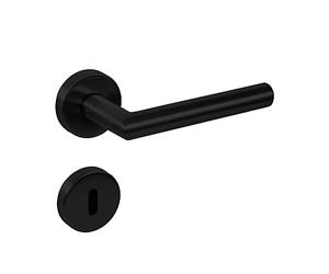 Gedotec Door Fitting Stainless Steel Door Handle Set Room Door Handle on Round Rosette L Shape BB Deadlock Door Handle Stainless Steel PVD Black 1 Set Door Handle Set with Mounting Material