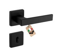 Gedotec Door Handle Black | 1 Set Door Fitting Black Door Handles Room Door Modern Square Rosette for Interior Doors | Room Door - Oval | Lever Handle Pair Black matt | Push 1317 | Door Set