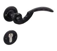 Gedotec Door Handle Wrought Iron 1 Set - Door Fitting Antique Black Door Handle Room Door on Rosette - LIVIGNO | PZ - Cylinder | cast Iron Black Rustic | Door Set in ixing Material