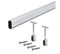 Gedotec® Furniture Oval Closet Rod Clothes Rail 1000 mm with 2x End/Rail Centre Support Bracket Chrome-Plated Steel | Cabinet Rail Supports for Ceiling Mounting/Tube 30 mm x 15 mm