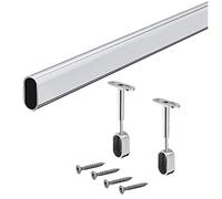GedoTec Furniture Tube Oval Clothes Rail 1200 mm Chrome-Plated Steel 30 x 15 mm, including 2 x Wardrobe Rail Supports for Ceiling Mounting | Brand-Name Quality for Your Home