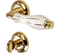 Gedotec Glory-R Designer Door Fitting, Room Door Handle Set, Brass, Polished, Retro Style, 2 Pack, 908g, WC/Bathroom, Ambidextrous