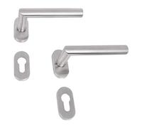 Gedotec Handle L-Shape Door Stainless Oval-Rosetten | Door Handle Matt Brushed Stainless Steel |Pz-Profilzylinder |1 Rosette Set with Zylinder-Türrosetten and Mounting Material