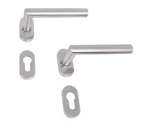 Gedotec Handle L-Shape Door Stainless Oval-Rosetten | Door Handle Matt Brushed Stainless Steel |Pz-Profilzylinder |1 Rosette Set with Zylinder-Türrosetten and Mounting Material