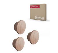 Gedotec Hole cover caps wood for blind hole Ø 10 mm | solid wood beech natural finish | total Ø 15 mm | round caps for pressing in | 20 pieces - end caps for furniture & screw holes