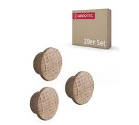 Gedotec Hole cover caps wood for blind hole Ø 10 mm | solid wood oak natural finish | total Ø 15 mm | round caps for pressing in | 20 pieces - end caps for furniture & screw holes