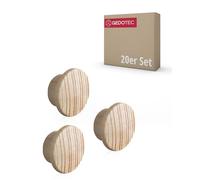 Gedotec Hole cover caps wood for blind hole Ø 10 mm | solid wood pine natural finish | total Ø 15 mm | caps round for pressing in | 20 pieces - end caps for furniture & screw holes
