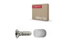 Gedotec Mounting Screws and dowels, 8 mm Drill Diameter, Pack of 100, 3.5 x 12 mm Screws and 10.8 mm dowels Made of Plastic, Pot Hinge Attachment, Furniture, Rod Hinge, Door Hinge