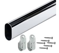 Gedotec OVAL wardrobe rail cabinet tube 1500 mm - 30 x 15 mm chromed steel - 1 set with 2 side bearings wall mounting - space-saving wardrobe rail system