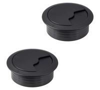 Gedotec Round Cable Pass | Cord Organizer for Living Room Furniture, Office Desks & Tables | Durable Cable Output Sockets | Matte Black Finish | 80 mm Wire Organizers | 2 Pieces