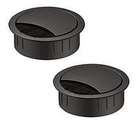 Gedotec Samos Cable Feed-Through Desk, Black Metal Cable Guide for Push-in Cable Box Drill Diameter 60 mm Pack of 2 Steel Cable Outlet Round for Office Furniture, Table, Motorhome