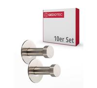 Gedotec Stainless Steel Coat Hooks - Modern Wall & Door Mounting Hooks, Pack of 10 - Depth: 32 mm, Hook Diameter: 10 mm, Rosette Diameter: 30 mm