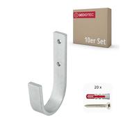 Gedotec Wall Bracket - Universal Hooks galvanised Steel | 10 Pieces Ladder Hooks Curved 55 x 110 mm | Tool Hooks incl. Fastening Material | All-Purpose Hooks Made of Metal | Wall Hooks for screwing