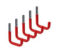 Gedotec Wall Hook Metal with Red Rubber all Purpose Workshop | 115 x 140 mm | Geräte-halter Steel Zinc Plated | Montagehaken-Set Lifting Capacity 30 kg | 5 Pieces Garagen-Haken for the Wall-Mounting