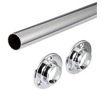 Gedotec Wardrobe Rail Round - Chrome-Plated Steel Furniture Tube Diameter 25 mm - Pack of 1 - Furniture Rail with 2 Wardrobe Tube Bearings