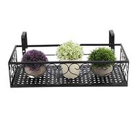 Gedourain Balcony Railing Shelf Flower Pot Stand Rack,Window Box Railing Planter Holder with Hooks, Iron Hanging Flower Rack Basket Shelf for Outdoor Garden Balcony Fence Patio (Black)