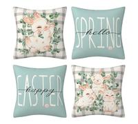GEDOX Bunny Happy Easter Blanket, Covers Easter Egg Pillow, 4Pcs Happy Easter Bunny Pillow Case for Sofas Homes Chairs Bedrooms
