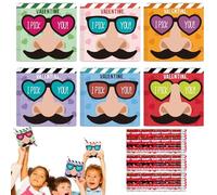 GEDOX Valentines Day Cards for Pucking, Funny Nose Picking Cards, 24pcs/Set Valentine's Day Exchange Cards for Kids with Glasses and Mustache,
