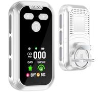 Gedsffati 5IN1 Plug in Smoke & Carbon Monoxide Detector& Combustible Natural Gas Alarm Combination Builti-in Backup Battery HD Screen [CO Smoke Gas Temp Humidity Sensor] for Indoor Home