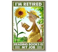 GEDSING Rustic Retro Metal Tin Sign - I'm Retired - Reading Books is My Job Funny Retro Home Wall Decor Office Kitchen Living Room Bedroom Nusery Decor Library Decoration 6x12inch