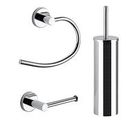 Gedy Chrome Jakarta Set 3 Pieces, 1 Toilet Brush, Ring Towels, 1 Roll Holder, Components Made of Stainless Steel with R&D Design, 10 Years Warranty, Unique