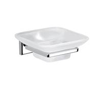 GEDY | Colorado Soap Dish, Soap Dish in Stainless Steel, Cromall and Satin Glass, Fixable with Screws or Glue, Weight Supported 7 kg, Chrome, 5 x 10 x 12.5 cm