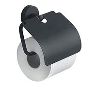 Gedy G-Osaka Concealed Toilet Roll Holder Black Finish 13.6 x 13.5 x 5.2 cm Cromall Stainless Steel Toilet Roll Holder and Satin Glass Container R&E