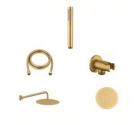 Gedy High Pro Plus 07 Matte Gold Finish, Concealed Shower Set, Shower Kit with Round Shower Head Ø25 cm, Shower Head, Shower Arm, Anti-Twist Flexible and Water Outlet