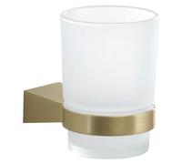 Gedy TONALE Toothbrush Holder, Wall Toothbrush Holder, Matte Gold, Stainless Steel and Glass, 6.7 x 9.5 x 9.5 cm