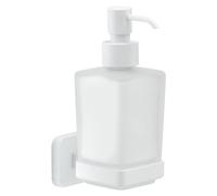 Gedy Tonga Soap Dispenser Matte White | Wall mounted soap dispenser, satin glass container, screw or double-sided adhesive fixing, stainless steel dispenser pump
