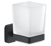 Gedy Tonga Toothbrush Holder, Wall Toothbrush Holder, Matte Black, Stainless Steel and Glass, 6.4 x 9.7 x 10.5 cm