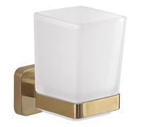 Gedy Tonga Toothbrush Holder, Wall Toothbrush Holder, Matte Gold, Stainless Steel and Glass, 6.4 x 9.7 x 10.5 cm