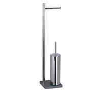 Gedy TRILLY Toilet Brush and Toilet Roll Holder, Chrome-Grey, Stainless Steel, Thermoplastic Resins and Resin and Sand Base, 14 x 14 x 64 cm