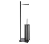 Gedy TRILLY Toilet Brush and Toilet Roll Holder, Gun Metal, Stainless Steel, 14 x 14 x 63