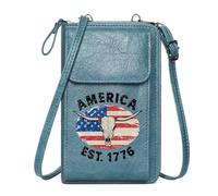 GEEADNB Card Wallets Purse Credit Card Slots Cowboy Culture Cow Skull American Flag Adjustable Strap PU Leather Phone Bags